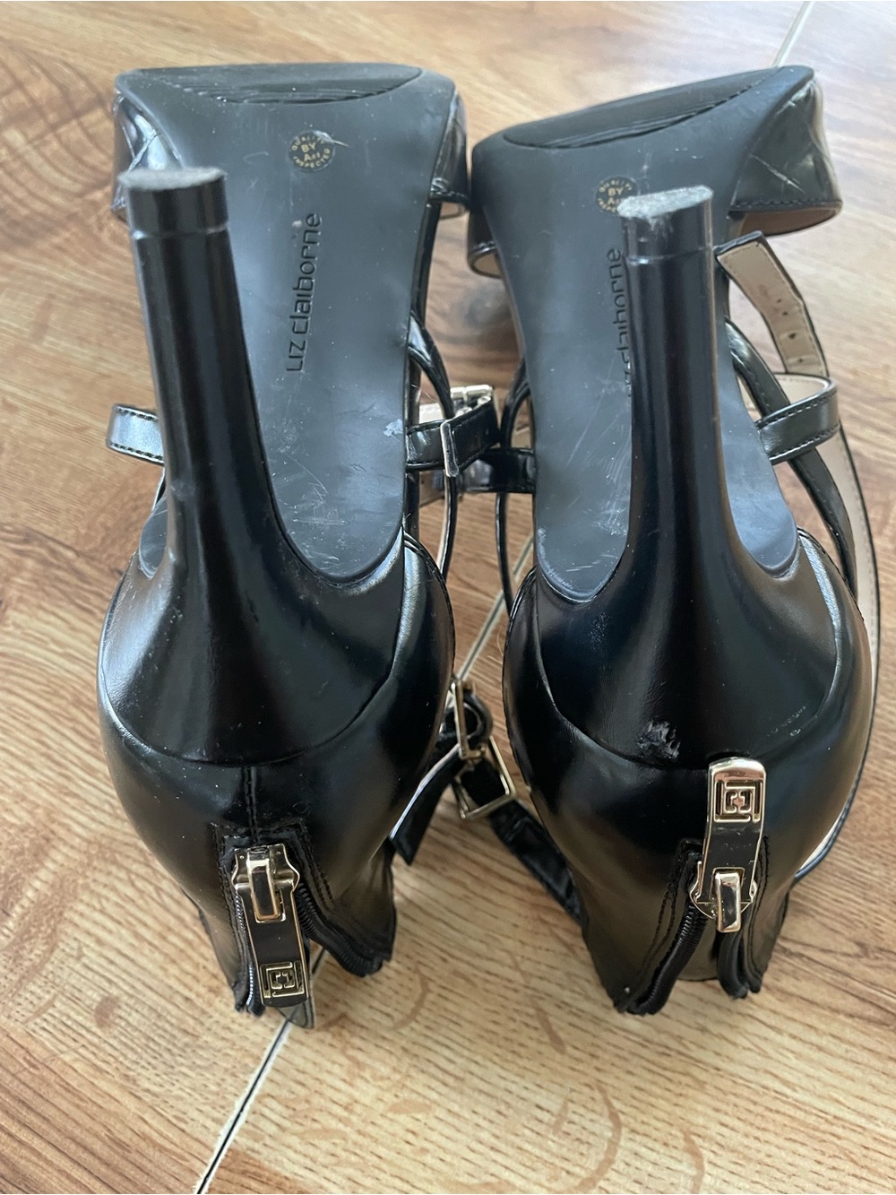 Liz Claiborne Black Croc-Embossed Pointed-Toe Ankle-Strap Heels - Picture 5 of 5